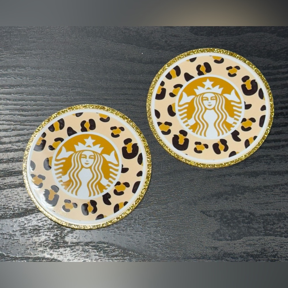 Starbucks Acrylic Gold and Leopard Coasters